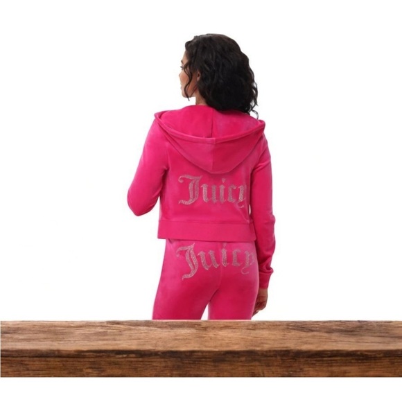 NWT JUICY COUTURE 2PC VELOUR SET IN BRIGHT PINK WITH SIGNATURE SEQUENCE SZ LARGE - Picture 1 of 9